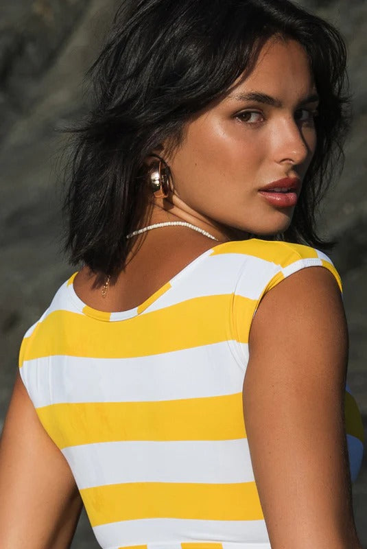 Sailor Stripe 3633 Crop Bikini Top Lemon