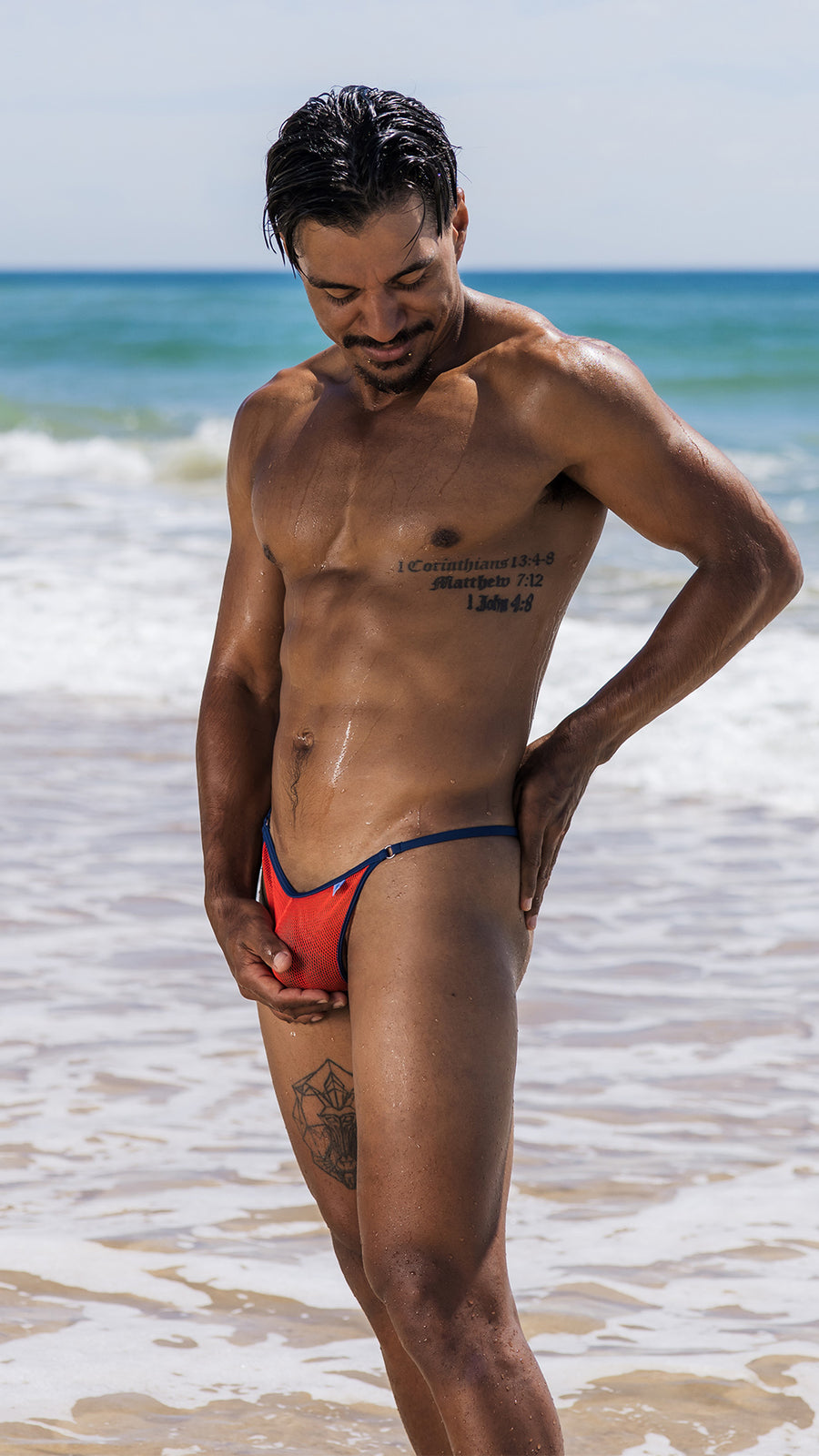 Micro Mesh Coral Midnight 004 Thong