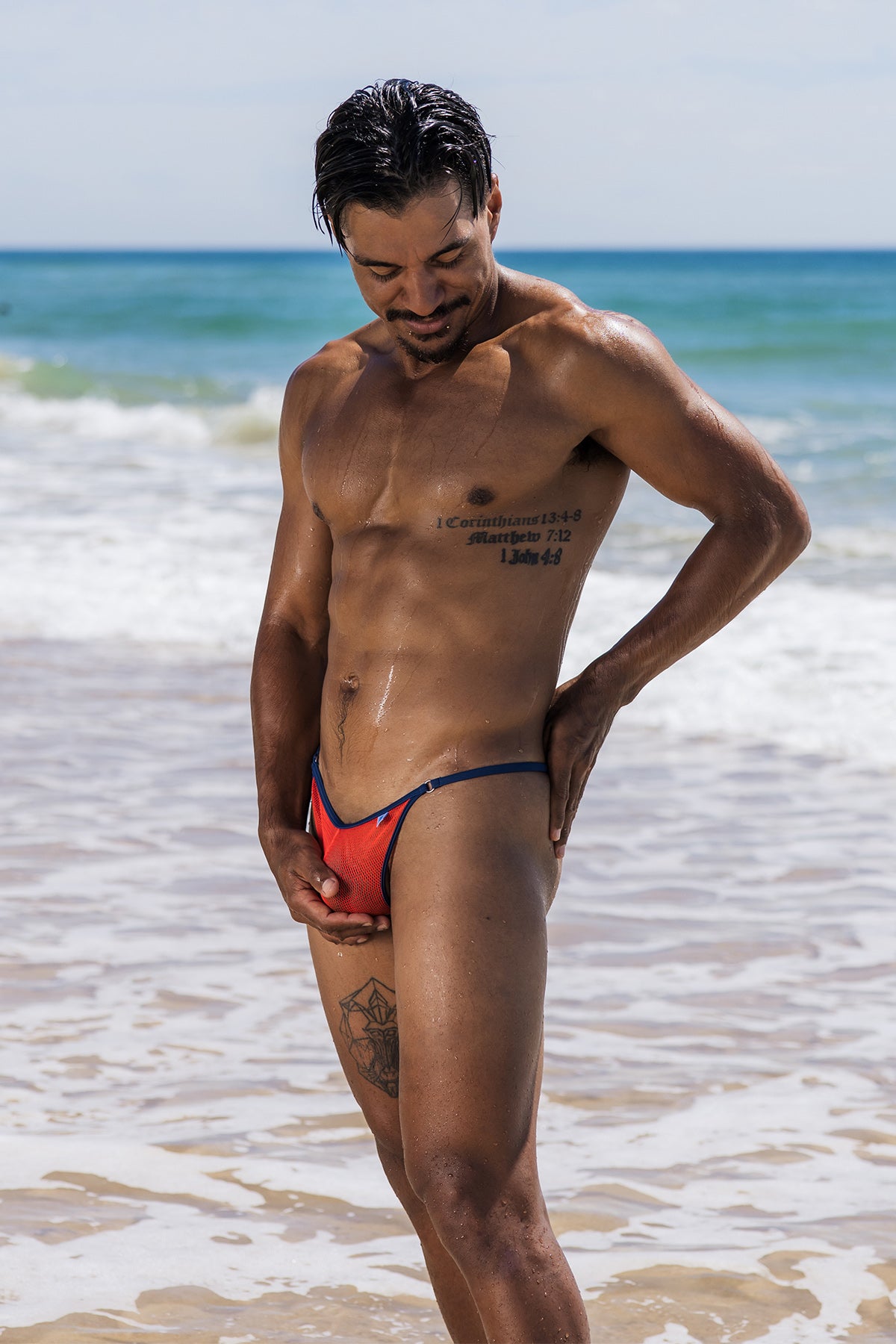 Micro Mesh Coral Midnight 004 Thong