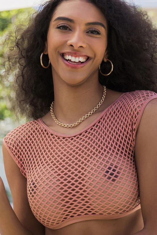 Mega Mesh 366 Crop Bikini Top Caramel