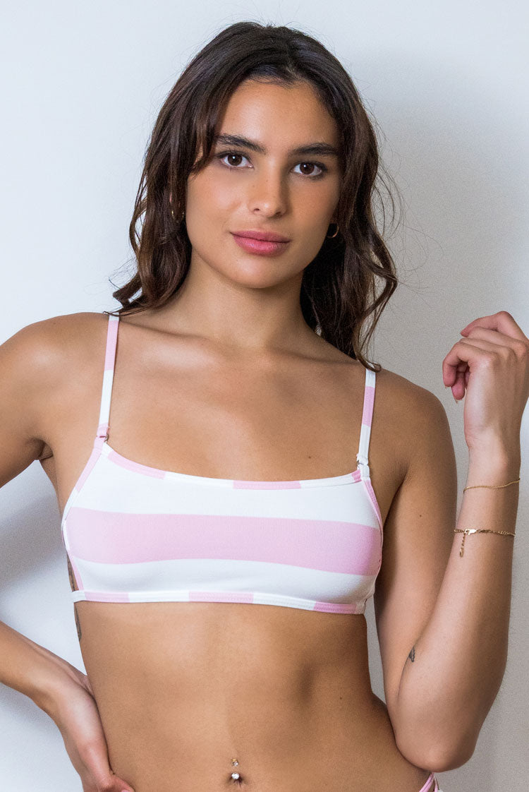 Sailor Stripe 374 Crop Bikini Top Baby Pink